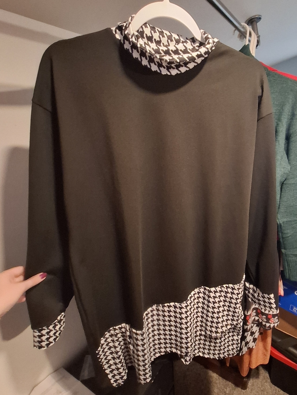 Black Mini Dress with Houndstooth Trim - Women NWOT